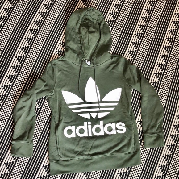 adidas Sweaters - ADIDAS dark green white logo sweatshirt hoodie